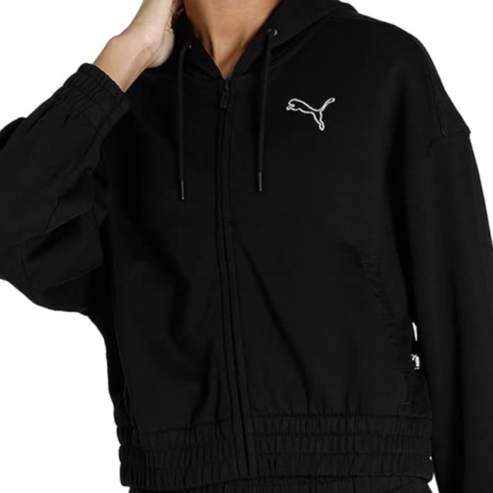 Puma Women's Cropped Full Zip Hooded Sweatshirt, Long Sleeves, Size L